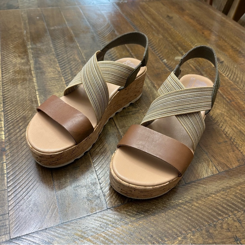 Sorel Cameron Flatform Slingback Sandal - Size 8 - Tan/Olive Green - Picture 2 of 11